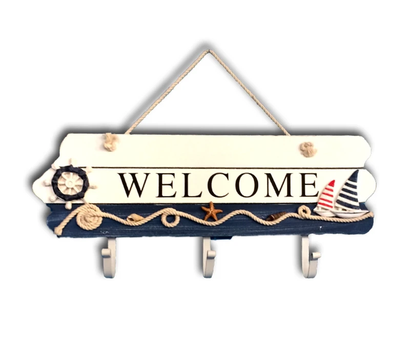 High Quality Handmade Painted Welcome Deep Blue Garden Wall Mounted Hook Dress Hat Coat Hanging Hanger Bathroom Robe Hooks