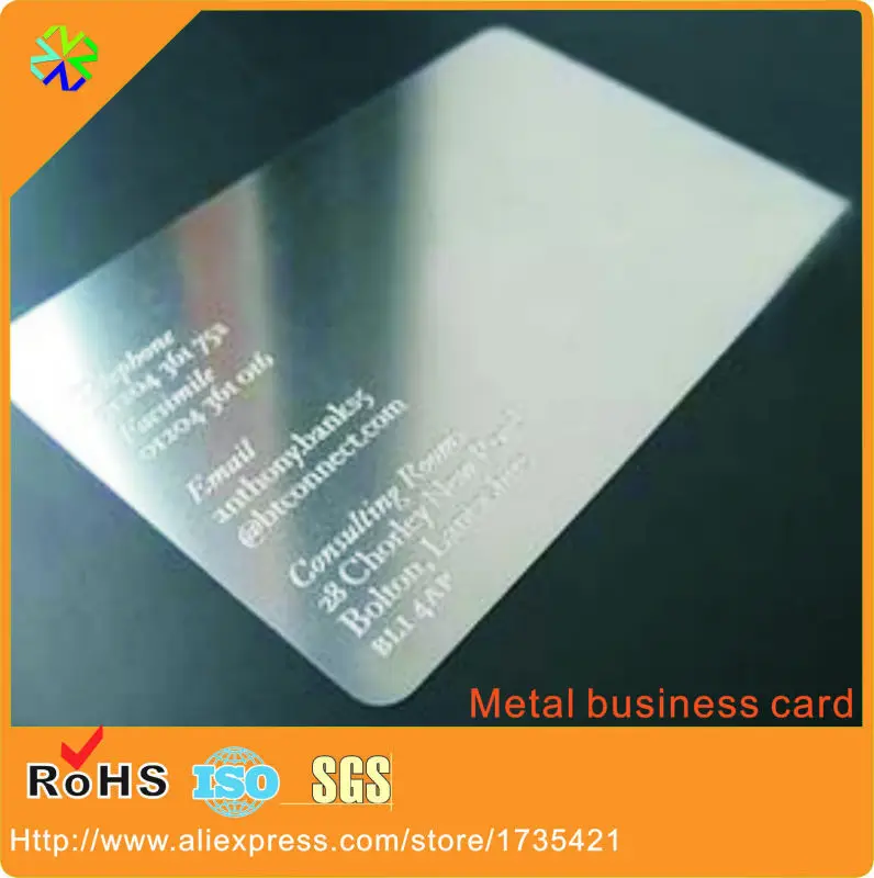 

factory price!stainless steel material 85*54mm credit card size words engraved printed metal card