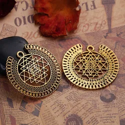 DoreenBeads Zinc Based Alloy Antique Gold Round Gold Tone Sri Yantra Meditation Pendants Hollow DIY Components 49mm x 47mm, 2 P