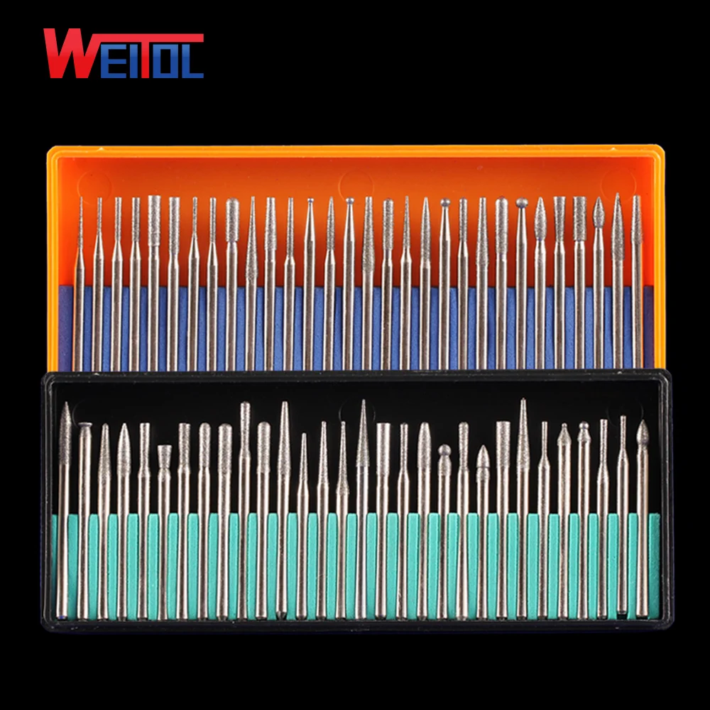 WeiTol 3mm 30pcs/ set diamond emery grinding head points for grind jade glass dremel bits diamond burr drill bits