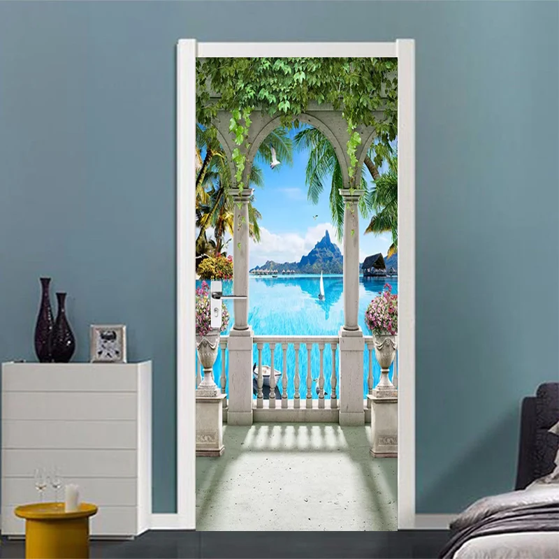 

PVC Self-Adhesive Waterproof Door Sticker 3D Stereo Nature Landscape Wallpaper Living Room Bedroom Hotel Stickers On The Doors