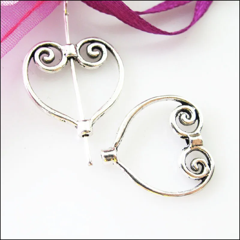 20Pcs Tibetan Silver Heart Circle Spacer Frame Beads Charms 19.5x20.5mm