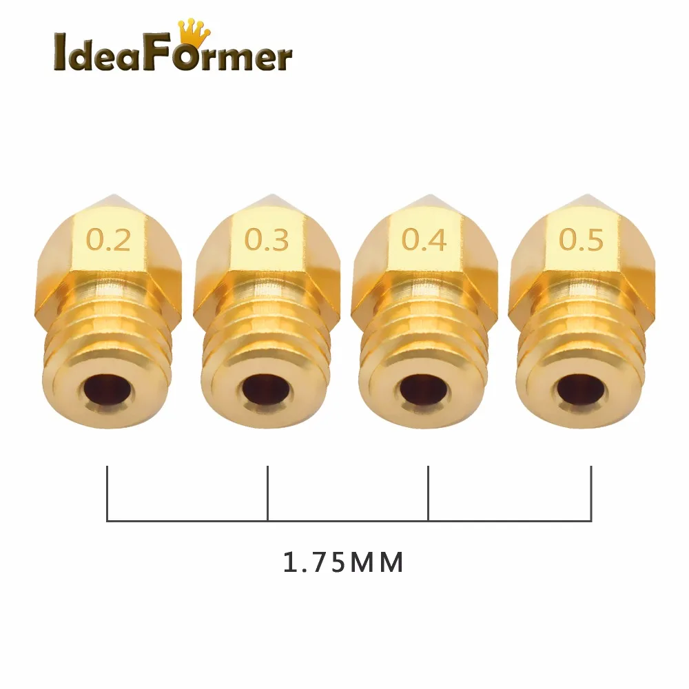 5/10pcs MK8 Brass Nozzle 1.75/3.0mm Filament Extruder Print Head Nozzle 0.2/0.3/0.4/0.5mm for CR10 CR10S Ender3 3D Printer Parts