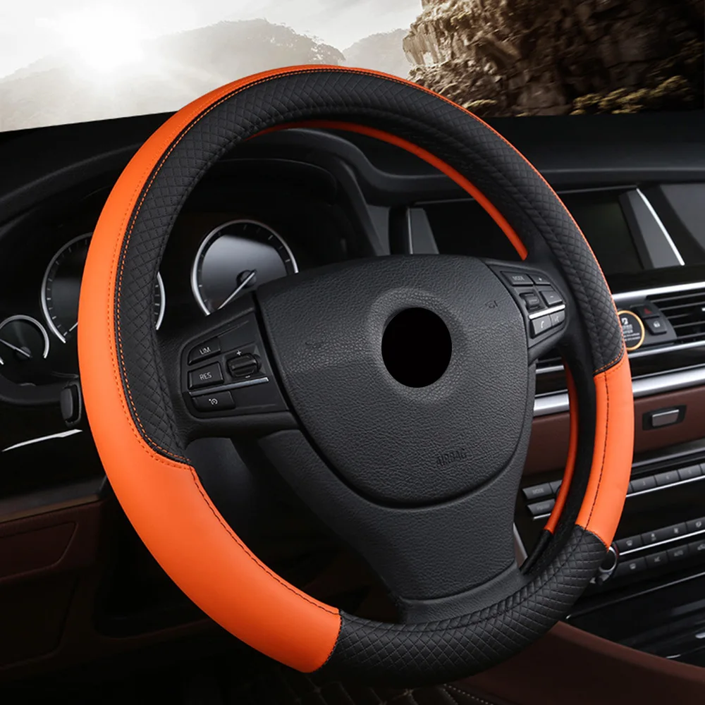 Car steering-wheel 37cm-38cm Leather Hand-stitched PU leather Dermay Car Steering Wheel Cover Fit For Most Cars Styling