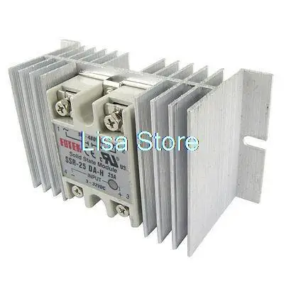 Single Phase Solid State Relay SSR 25A 3-32V DC 90-480V AC w Aluminum heat sink