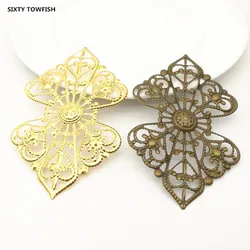 10 Pieces/lot 52*85mm Gold Color/Antique bronze Metal Filigree Flowers Slice Charms Jewelry Accessories DIY Components Making