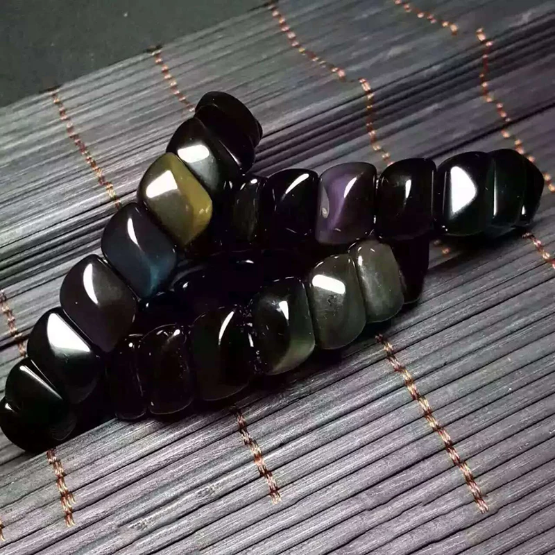 JoursNeige Natural AAA Rainbow Eye Stone Black Obsidian Bracelets Fine Caving S Shape Hand Row Jewelry Amulet Bracelets