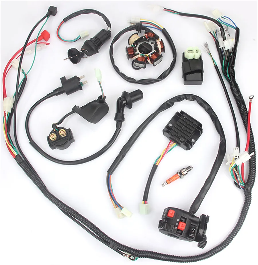 Motorcycle Wiring Harness kit Electrics Wire Loom Assembly For GY6 125cc 150cc ATV / QUAD with 6 coil stator