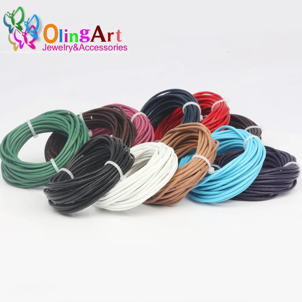 OlingArt 1.5mm 5 m/lotto Craft multicolore tondo in vera pelle cavo/orecchini fai da te bracciale collana girocollo creazione di gioielli