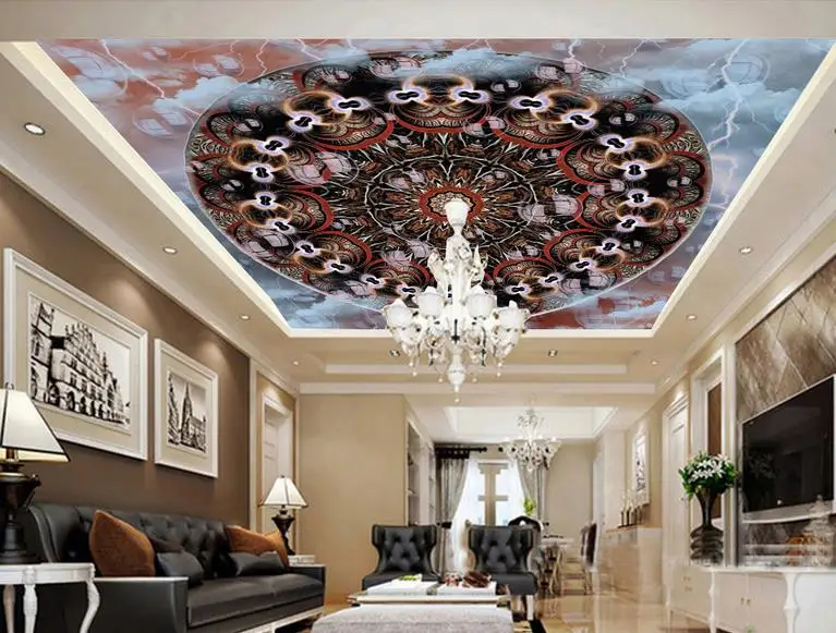 

custom newest 2016 3D ceiling murals Pattern dynamic circle vintage wallpaper 3D ceiling murals wallpaper kitchen modern ceiling