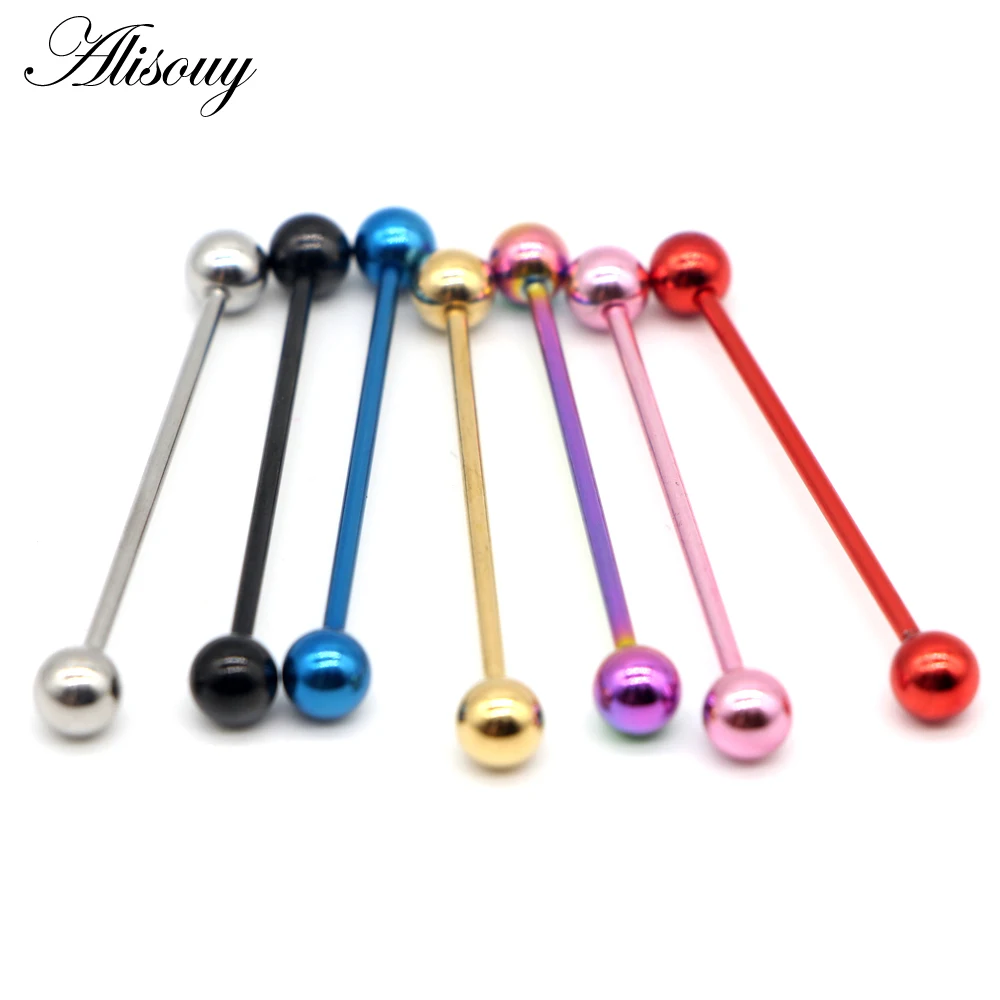 Alisouy 1 PC Long Stainless Steel Industrial Piercing Ear Cartilage Plug & Tunnel Jewelry Earring Straight Ear Barbell Jewelry