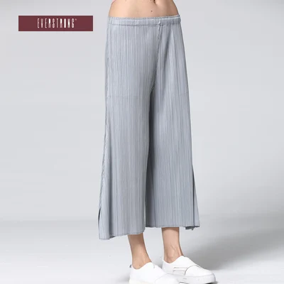 

HOT SELLING Miyake fashion Spring and summer mid waist solid wide leg pants IN STOCK