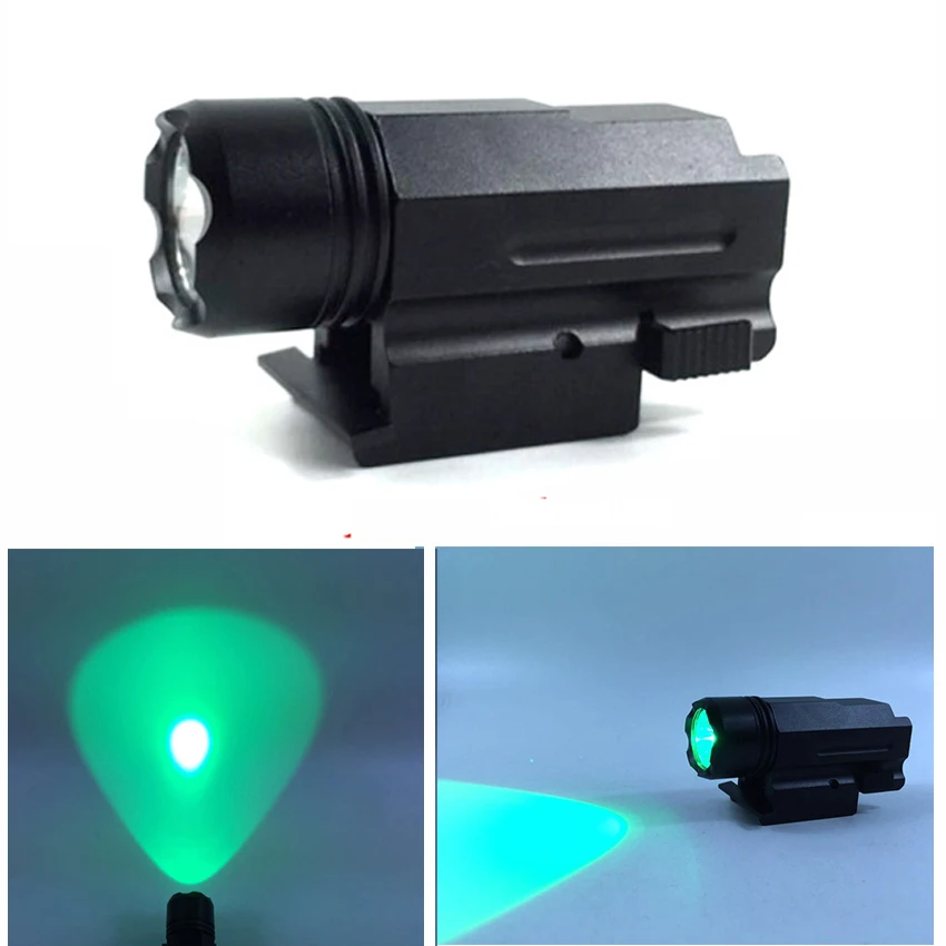 Optics Compact Tactical Illuminator Green LED Flashlight 200 Lumen Torch 20mm Rail Tactical Weapon Light for GLOCK 17 19