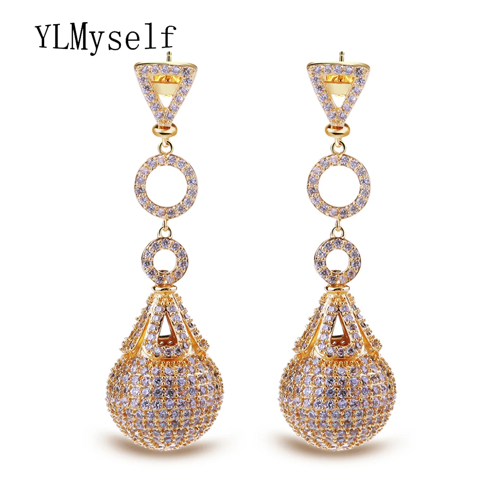 Luxury large dangling earrings big ball drop Great quality jewelries crystal zirconia brincos joyas Drop earring jewelry