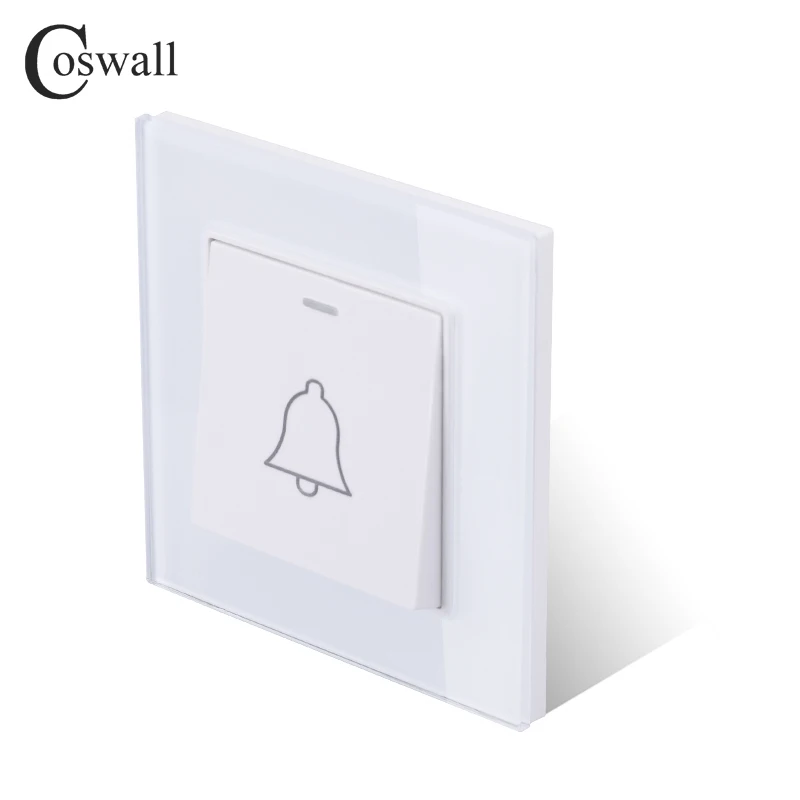 Coswall Luxury Crystal Tempered Glass Panel 1 Gang Doorbell Switch Push Button Wall Switch 16A C1-DB