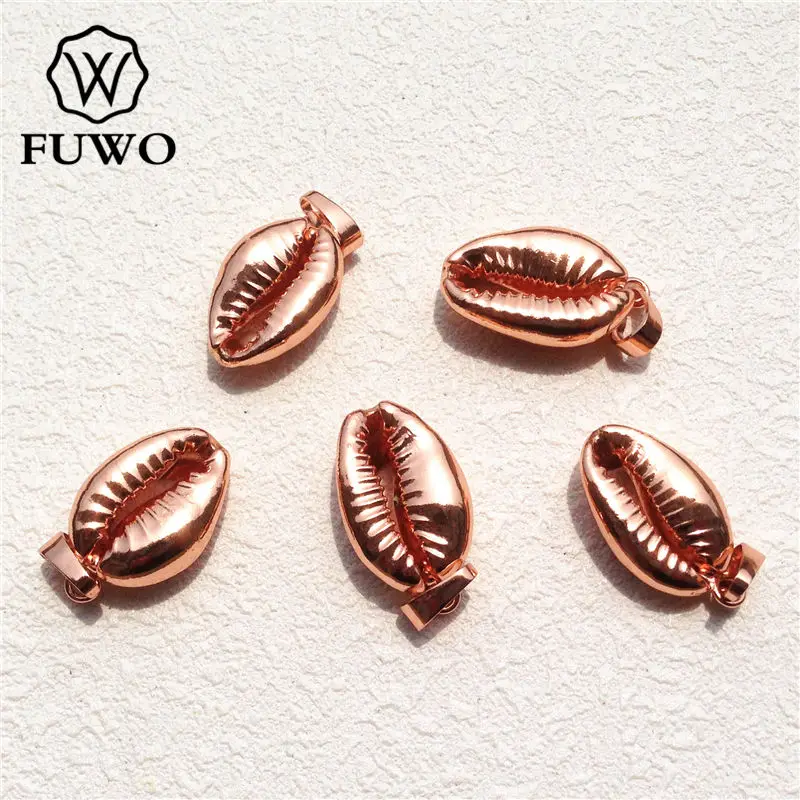 FUWO Real Cowrie Shell Rose Golden Dipped Pendant Natural Tiny Cowrie Shell Jewelry Supplies Wholesale PD538