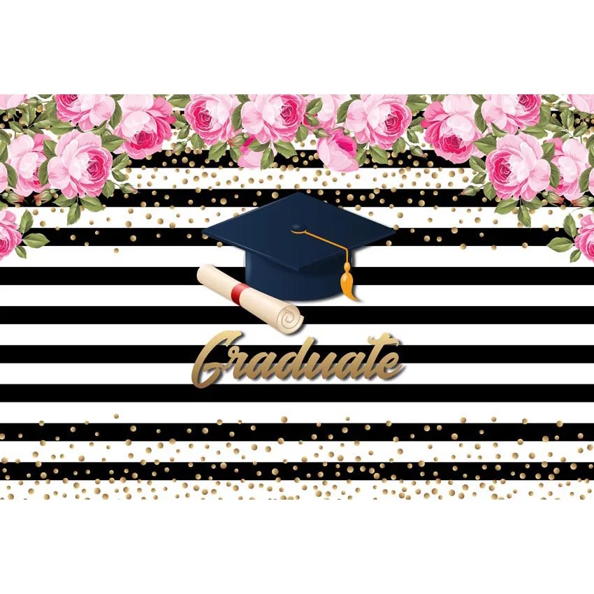 7x5ft Gold Confetti Black Stripes Graduate Cap Graduation  Custom Photo Studio Background Backdrop Vinyl  Banner 220cm x 150cm