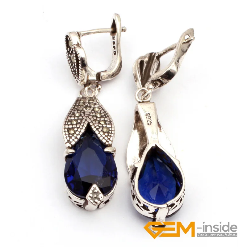 Dark Blue Crystals Antiqued TibetAn Silver Ring Earrings Pendant Sets Fashion Jewelry For Party Women Gift