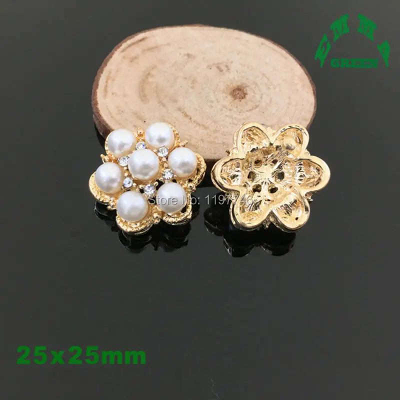 Nail Art Decoration gold Flatback 25mm 10 Pcs Flower Pearl Embellishment for Handmade Flat Back Rhinestone Embellishment Button