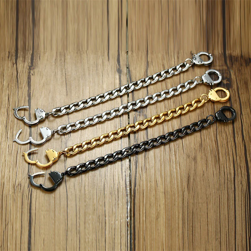 Hip Hop Handcuffs Bracelet For men 20.5mm Stainless Steel Personality Bracelet Male Bangle Friendship Gift Punk Jewelry