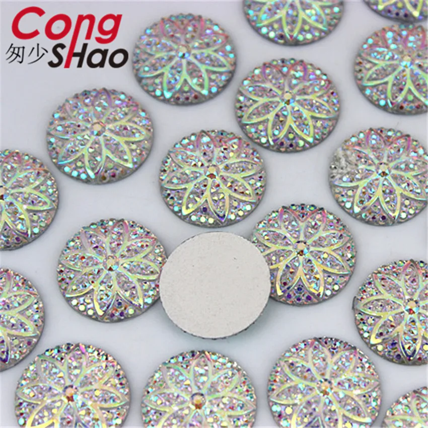 Cong Shao 100Pcs 12/16mm AB Colorful flatback stones and crystals Resin Round Rhinestone trim DIY Wedding Dress Button  CS675