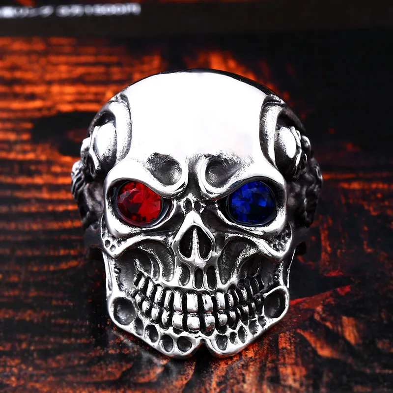 Beier 316L Stainless Steel skull rings for men red/blue eye Party Spree Sculpture high quality ring LLBR8-547R