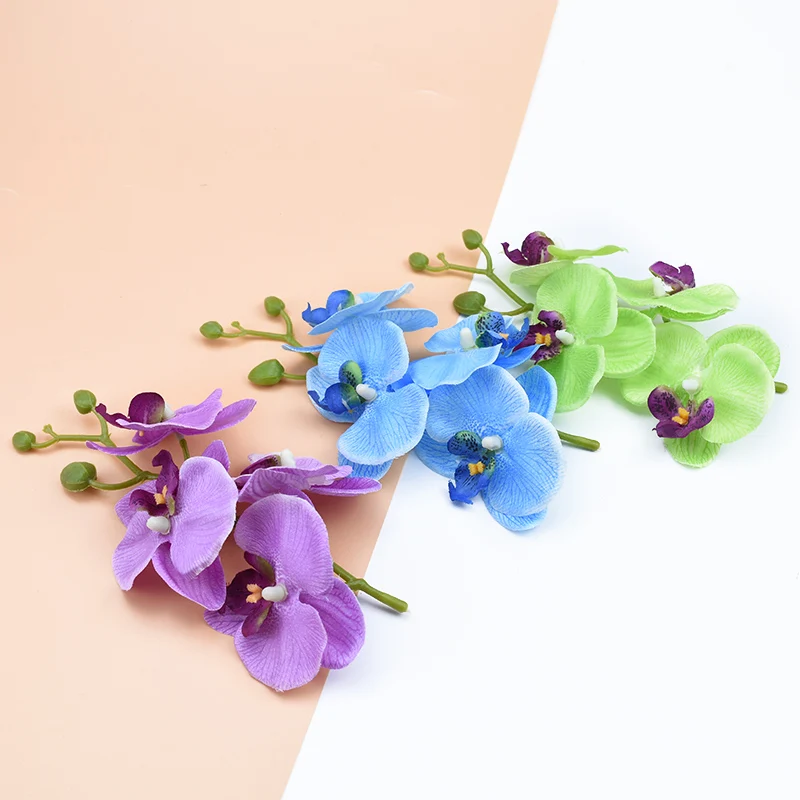 4 Stück Blumen plus 1 Stiel künstliche Blumen Heimdekoration Diy Zubehör dekorative Blumen Kranz Seide Schmetterling Orchidee Vase – Detail 18