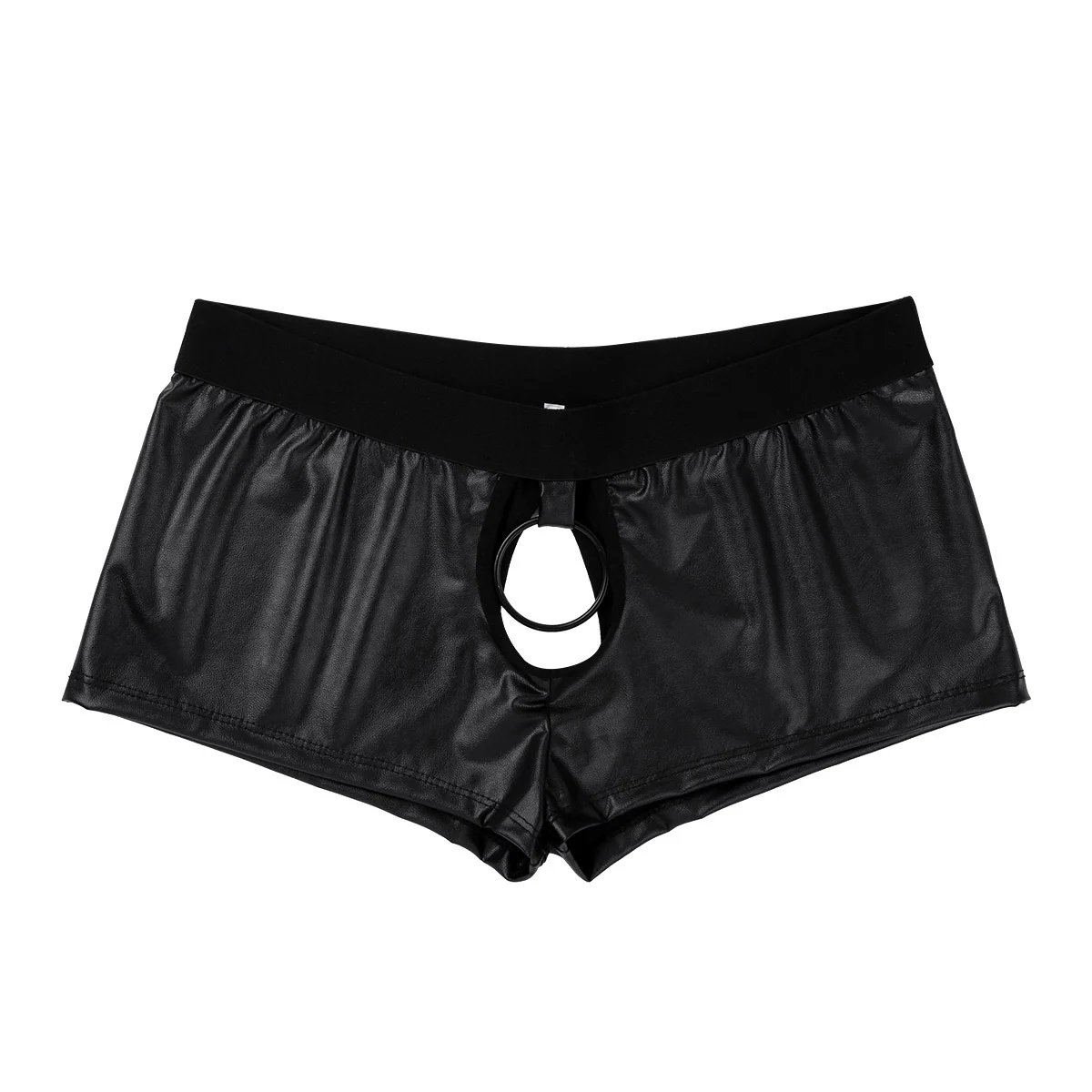 Mens Lingerie Latex Panties Leather Underwear Exotic Sex Underwear Hot Sexy Cut Out Boxer Shorts with Ball Lifter Penis Hole