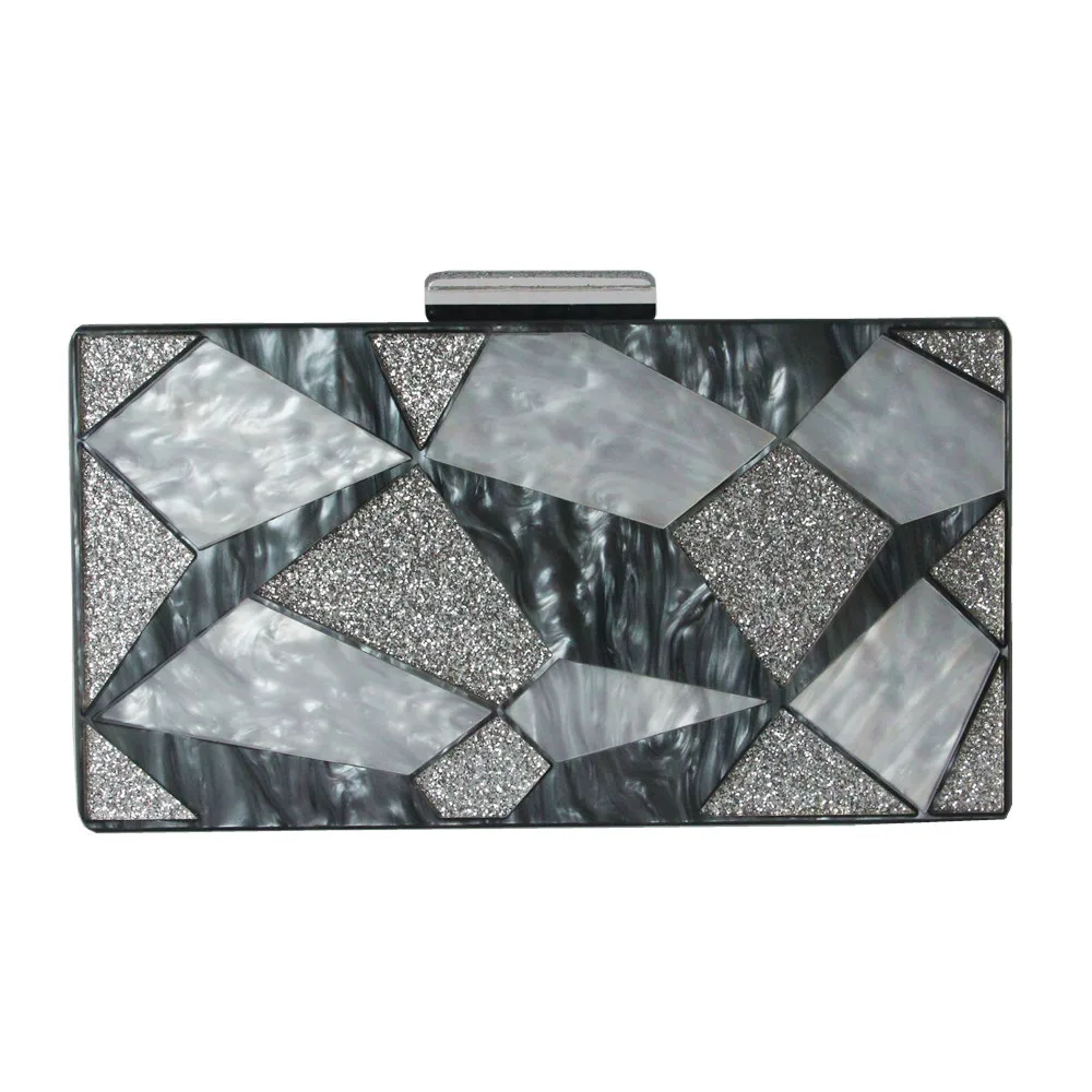 

Acrylic Clutch Women Geometric Patchwork Handbag Luxury Evening Party Box Bag Female Fashion Chain Purse Day Clutches Wholesale