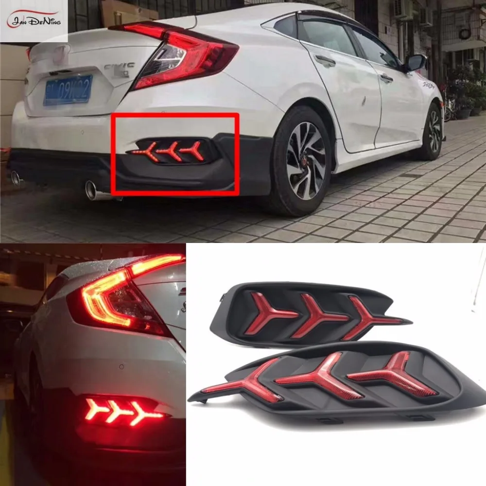 JanDeNing Fishbone Style Streamer Car LED Rear Bumper Reflector Warning Lights For 2016-2017 Honda Civic 10th sedan