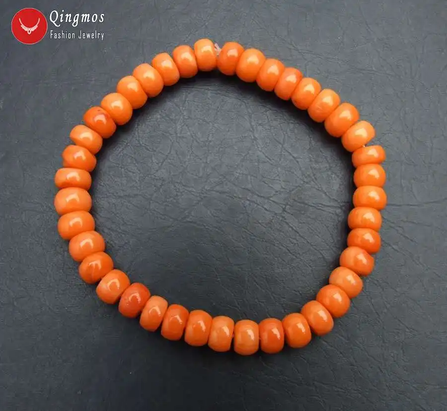 Qingmos Fashion Natural Orange Coral Bracelet for Women with 4*7mm Rondelle Coral Bracelet Fine Jewelry 7.5\'\' Pulseira bra480