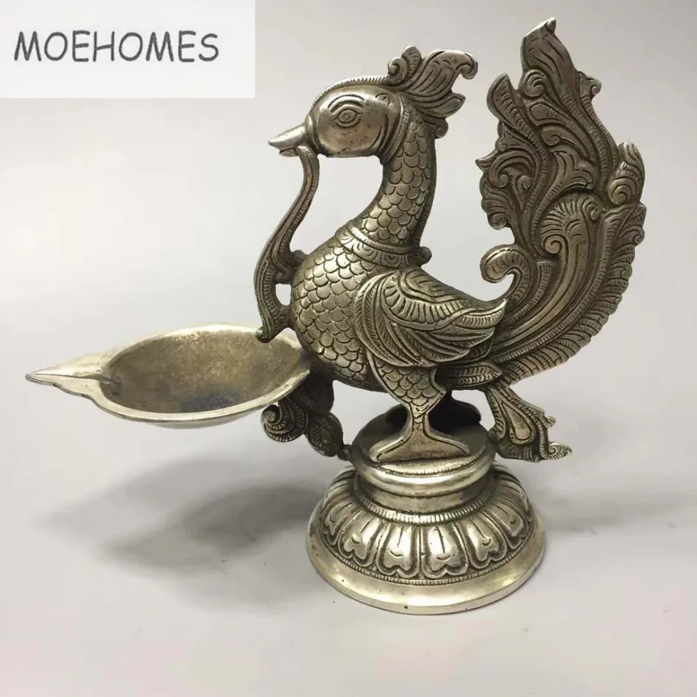 

MOEHOMES +CHINA Collectible Decorated Old Handwork Tibet Silver cock Statue Lampstand home decoration metal crafts