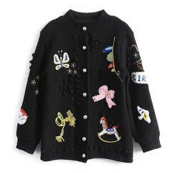Autumn Winter Women Cardigans Sweaters Luxury Brand Design Knitted Christmas Sweater High Quality Cartoon Embroidery Cardigans