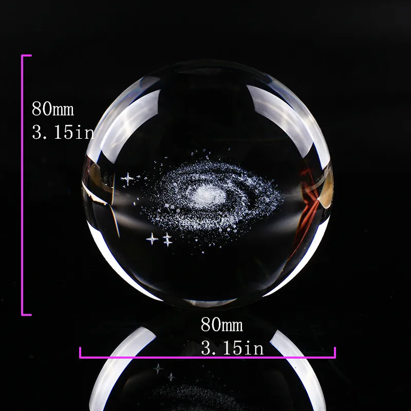 3D Laser Engraved Galaxy Crystal Ball Miniature Model Crystal Craft Sphere Ornament Globe Glass Home Decor Gift 80mm