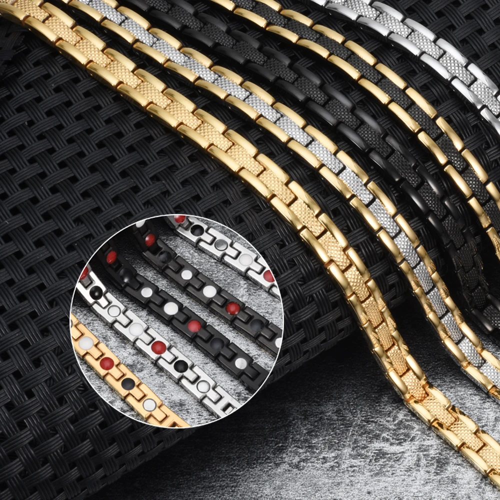 Vinterly Steel Magnetic Bracelet Women Gold-color Chain Germanium Energy Hologram Trendy Stainless Jewelry for Female Waterproof