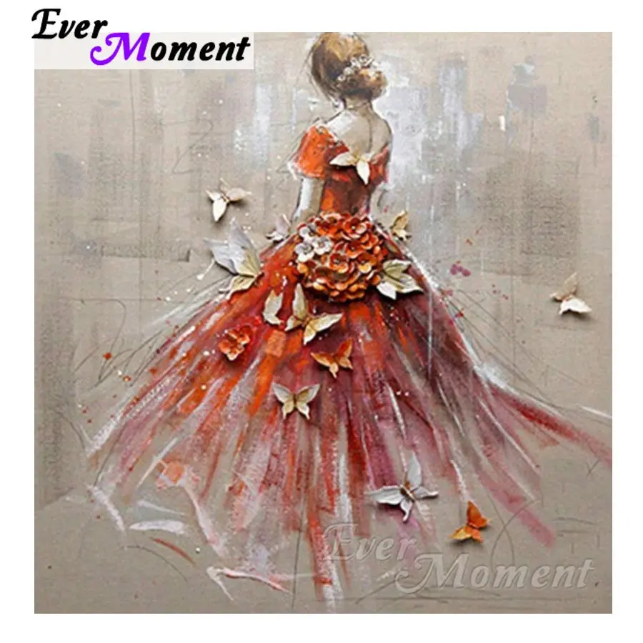 

Ever Moment Diamond Embroidery Girl Butterfly Background Diamond Mosaic Full Square Drills Artwork Home Decoration ASF1193