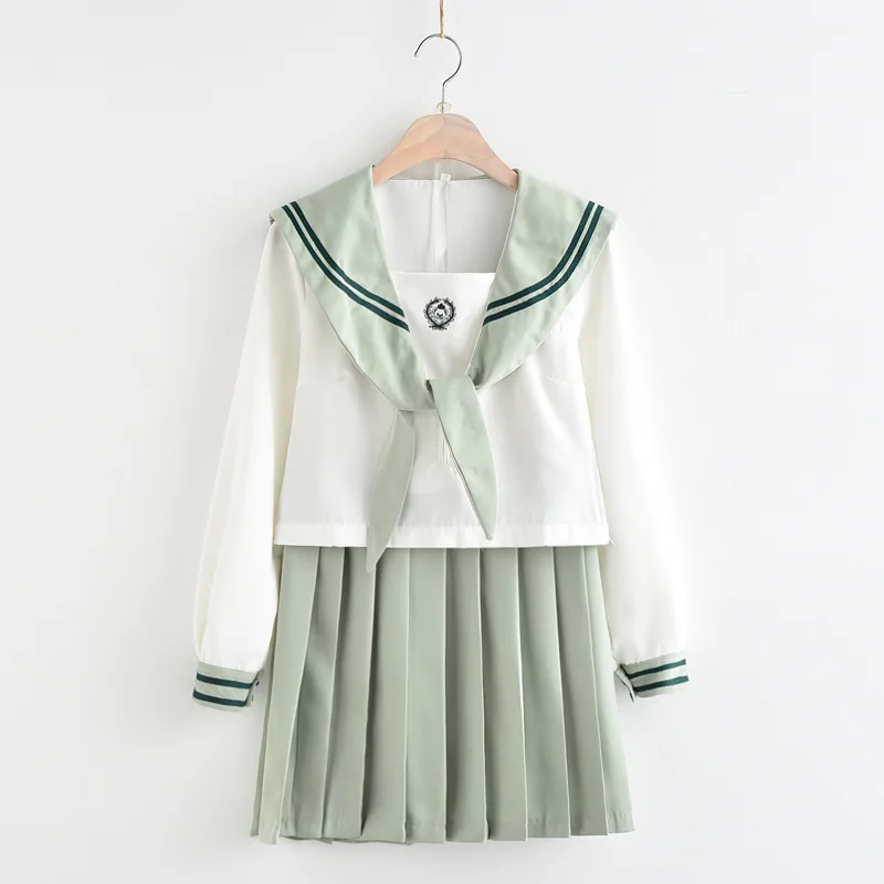 New Verão Curto/manga longa Uniformes Menina da Escola Japonesa Uniforme Mulheres Meninas Matcha Verde Marinheiros Terno Saia Plissada Conjuntos