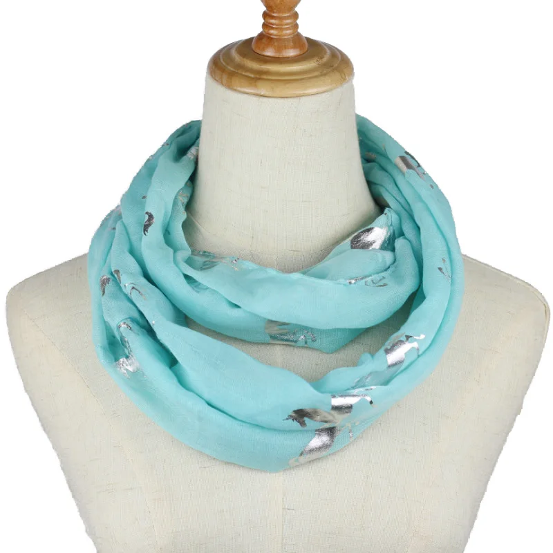 Fashion Wanita Cincin Syal Putih Biru Bronzing Silver Horse Leher Syal Foulard Chiffon O Syal