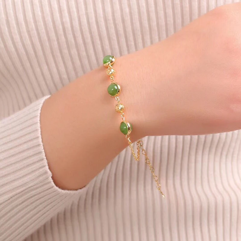 

Natural Green Jade Stone Bracelets Round Beaded Bracelet Lucky For Women Fresh Fashion Jewelry Gift