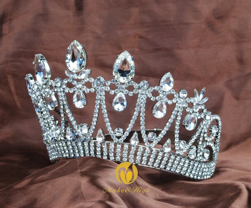 Pricness Water Drop style Tiara Crown Clear Crystal Hair Jewelry Wedding Brides Headband Miss Beauty Pageant Party Costumes