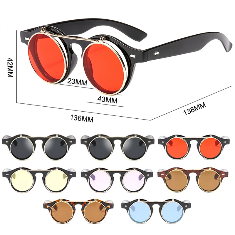Psacss Round Steampunk Sunglasses Women Men Flip Lens Vintage Brand Designer Women's Retro Sun Glasses UV400 gafas de sol mujer - Image 2
