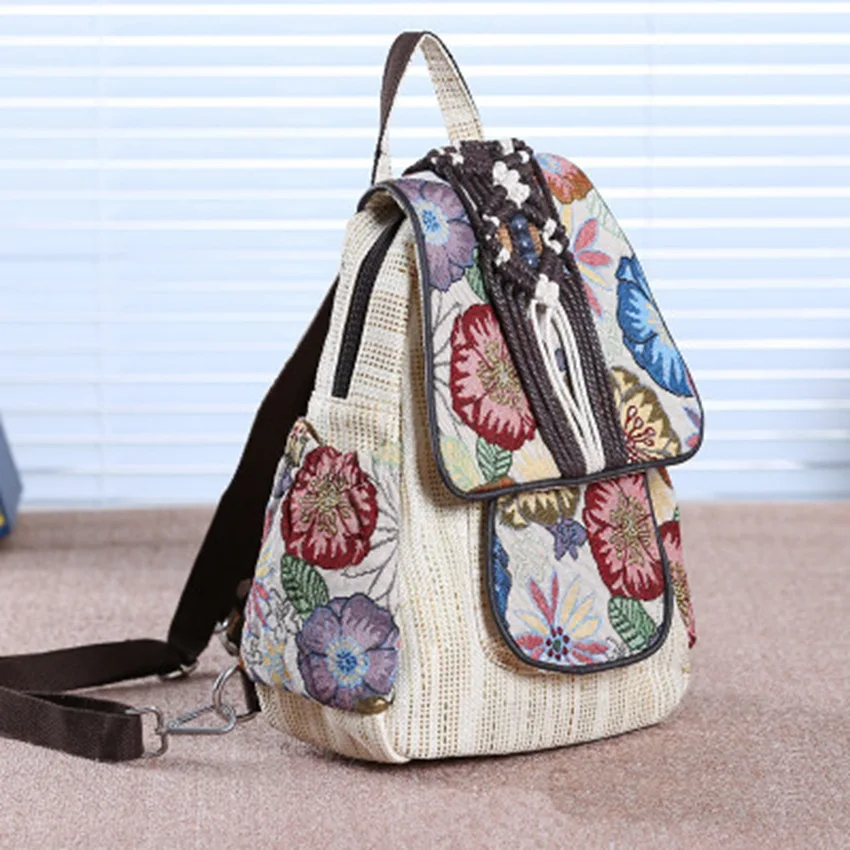 

Chinese national style new shoulder bag female bag canvas backpack mini literary backpack travel female backpack