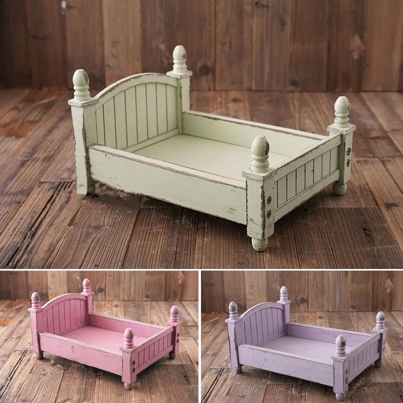 4 Colors Photography Newborn Props Mini Small Country Wooden Bed Baby Photo Shooting Basket Foldable Furniture for New Born Pod