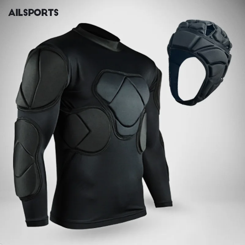 Men rugby soccer jerseys goalkeeper survetement football shirts goal keeper helmet pants elbow knee pads sports vest sweatpants