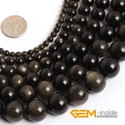 Natural Gold Obsidian Stone Beads For Jewelry Making Strand 15 Inches Loose DIY 4/6/8/10/12/14mm