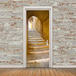 Funny 3D Stone Stairs Door Sticker Bedroom Livingroom Door Renovation Mural New Peel and Sticker Decorative Art Decal on Door