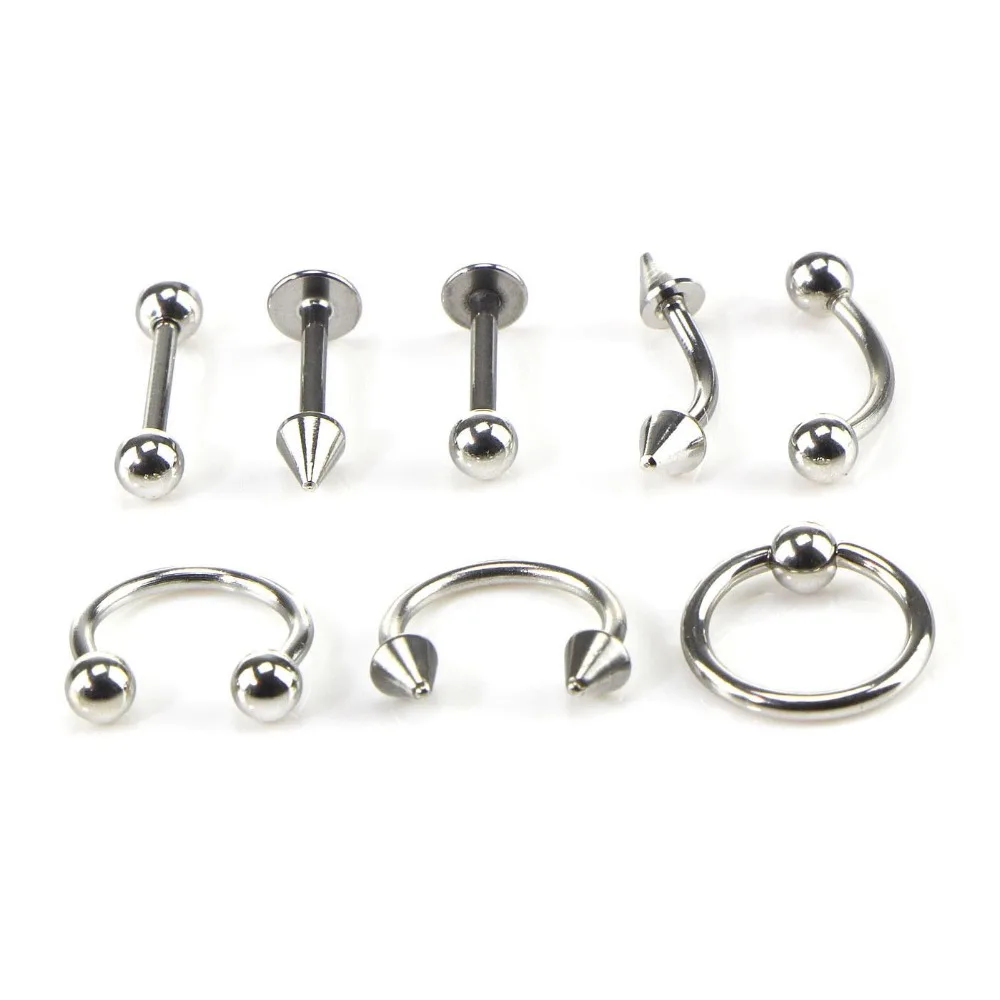 Mix Piercing Body Jewelry Surgical Stainless Steel Nipple Lip Rings Labret Eyebrow Jewelry Ear Tragus Stud Piercing Jewlery 8pcs