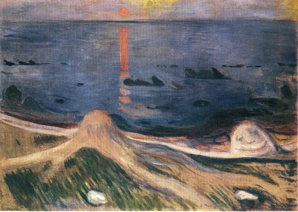 

Oil Painting Reproduction on Linen Canvas,the-mystery-of-a-summer-night-1892 by Edvard Munch,100% handmade,abstract oil painting