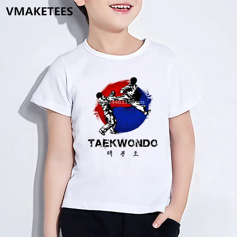 Crianças verão manga curta meninas & meninos t camisa crianças coreia taekwondo impresso camiseta engraçado casual roupas de bebê, hkp631