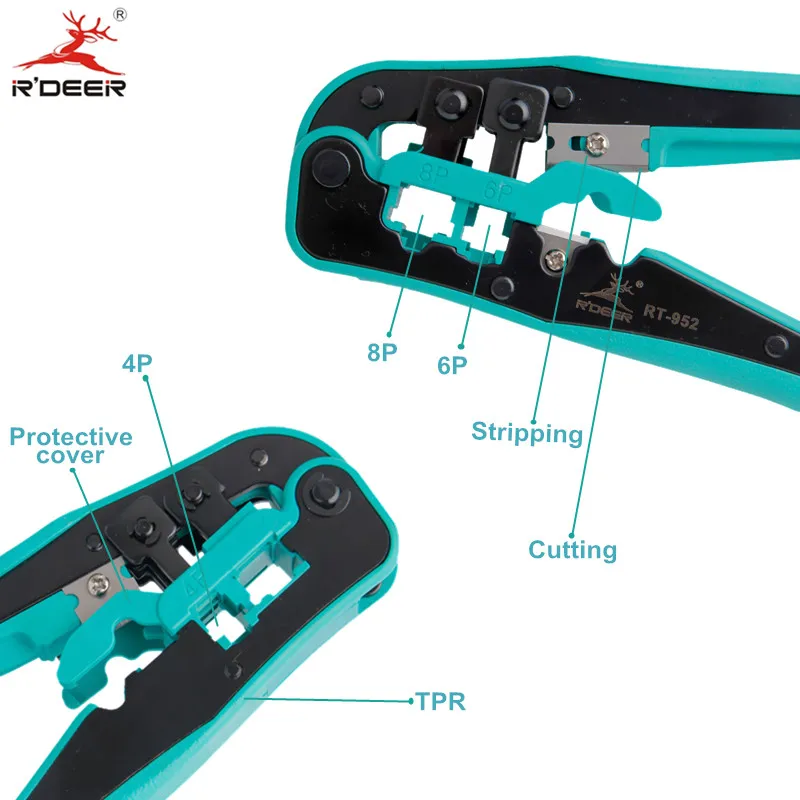 RDEER 3-in-1 Wire Stripper 4P/6P/8P Network Crimping Pliers Cable Cutter Multifunctional Electrician Crimping Tool
